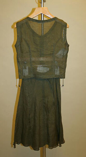 Ensemble, Calvin Klein, Inc. (American, founded 1968), (a–c) linen; (d,e) leather, American