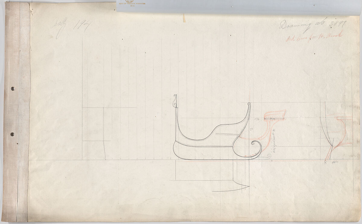 Tub/Carriole  Sleigh  #3899, Brewster &amp; Co. (American, New York), Graphite and red crayon