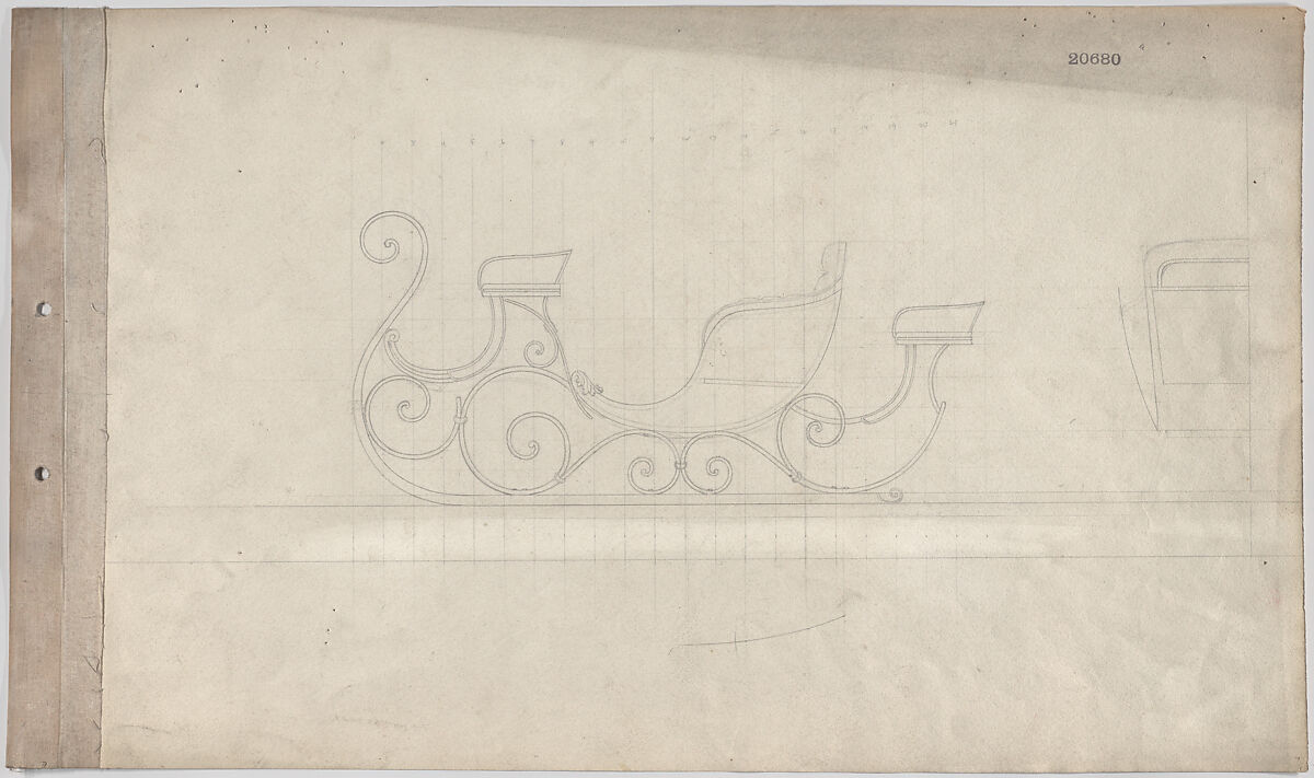 Victoria Sleigh  #20680, Brewster &amp; Co. (American, New York), Graphite on wove paper with perforated linen tape adhered to left edge for binding. 