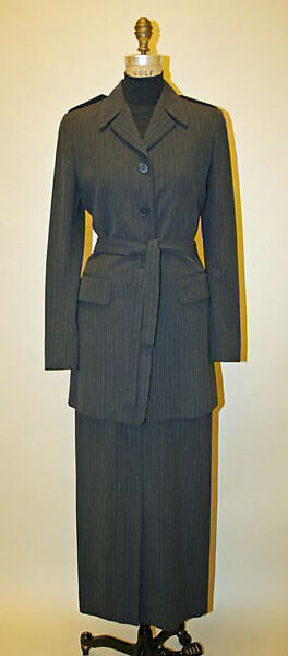 Ensemble, Calvin Klein, Inc. (American, founded 1968), (a,b,d) silk; (c) wool, nylon, spandex; (e,f) suede, American 