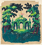 Design for wallpaper with Civil War imagery and portraits of Robert E. Lee and Thomas "Stonewall" Jackson, Harvey Smith, Stencil printed with some hand painting