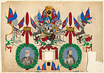 Design for wallpaper with Civil War imagery and portraits of Robert E. Lee and Thomas "Stonewall" Jackson, Harvey Smith, Stencil printed with some hand painting