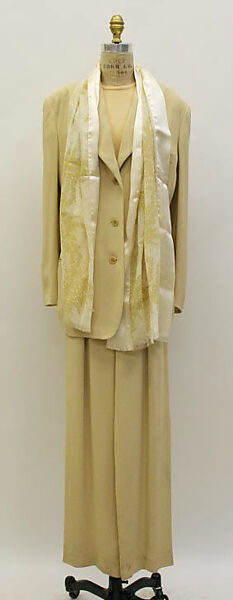 Ensemble, Calvin Klein, Inc. (American, founded 1968), (a,b) rayon acetate; (c) cashmere; (d) silk, American 
