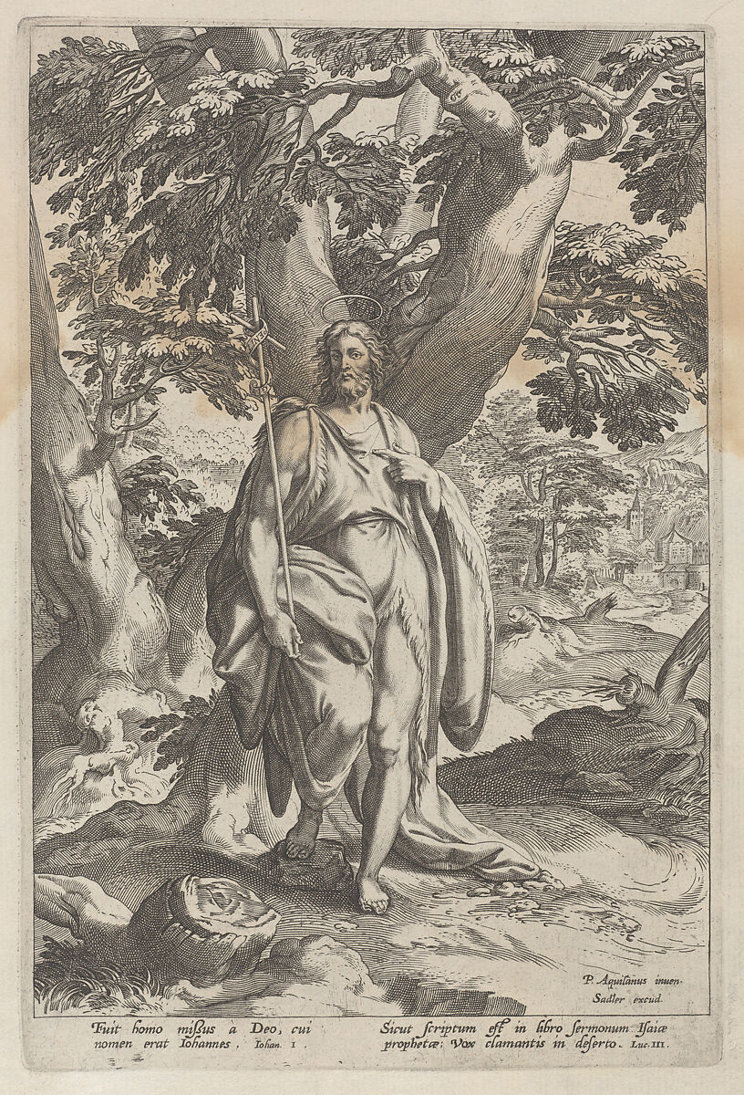 Saint John the Baptist in the wilderness, Anonymous  , Flemish, 17th century, Engraving 