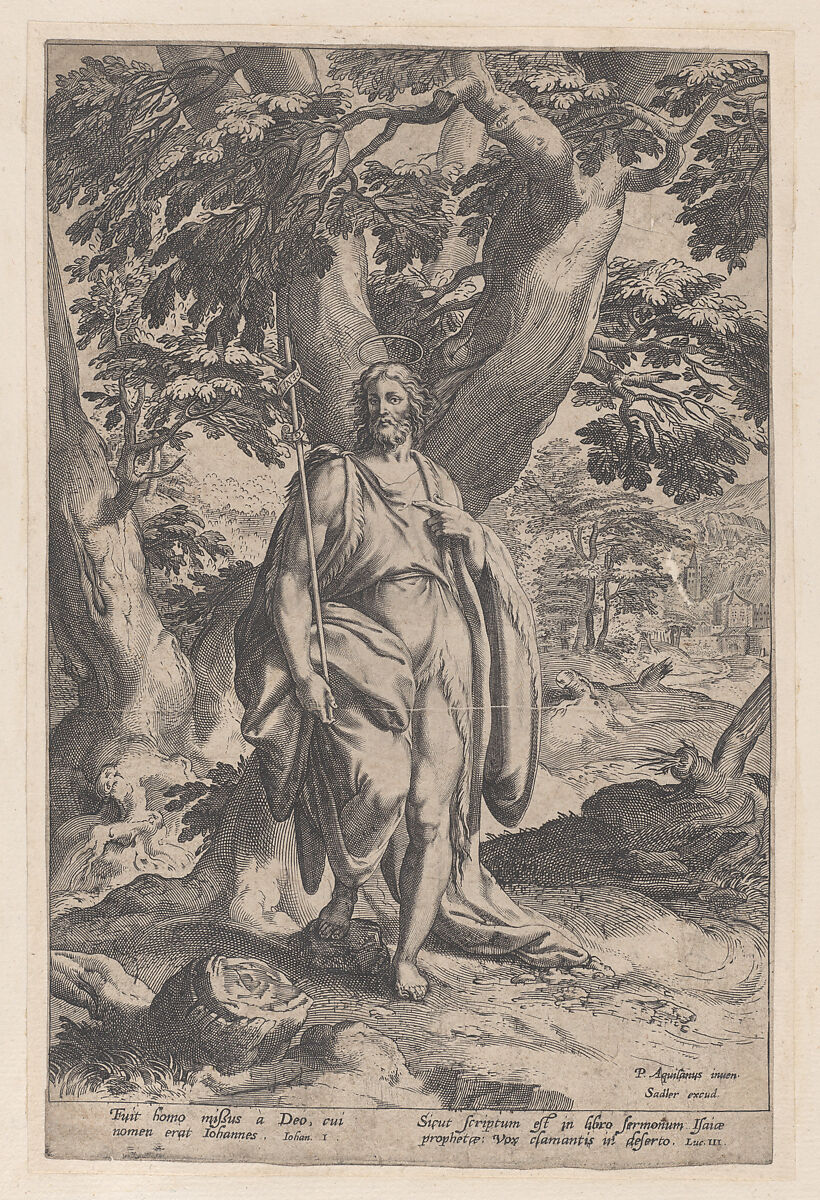 Saint John the Baptist in the wilderness, Anonymous  , Flemish, 17th century, Engraving 