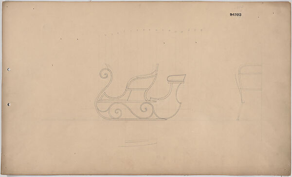 Sleigh with rumble seat  #24393, Brewster &amp; Co. (American, New York), Graphite on paper adhered to canvase with perforated edges for binding. Stamped at lower edge "Esser Co. Parow" 