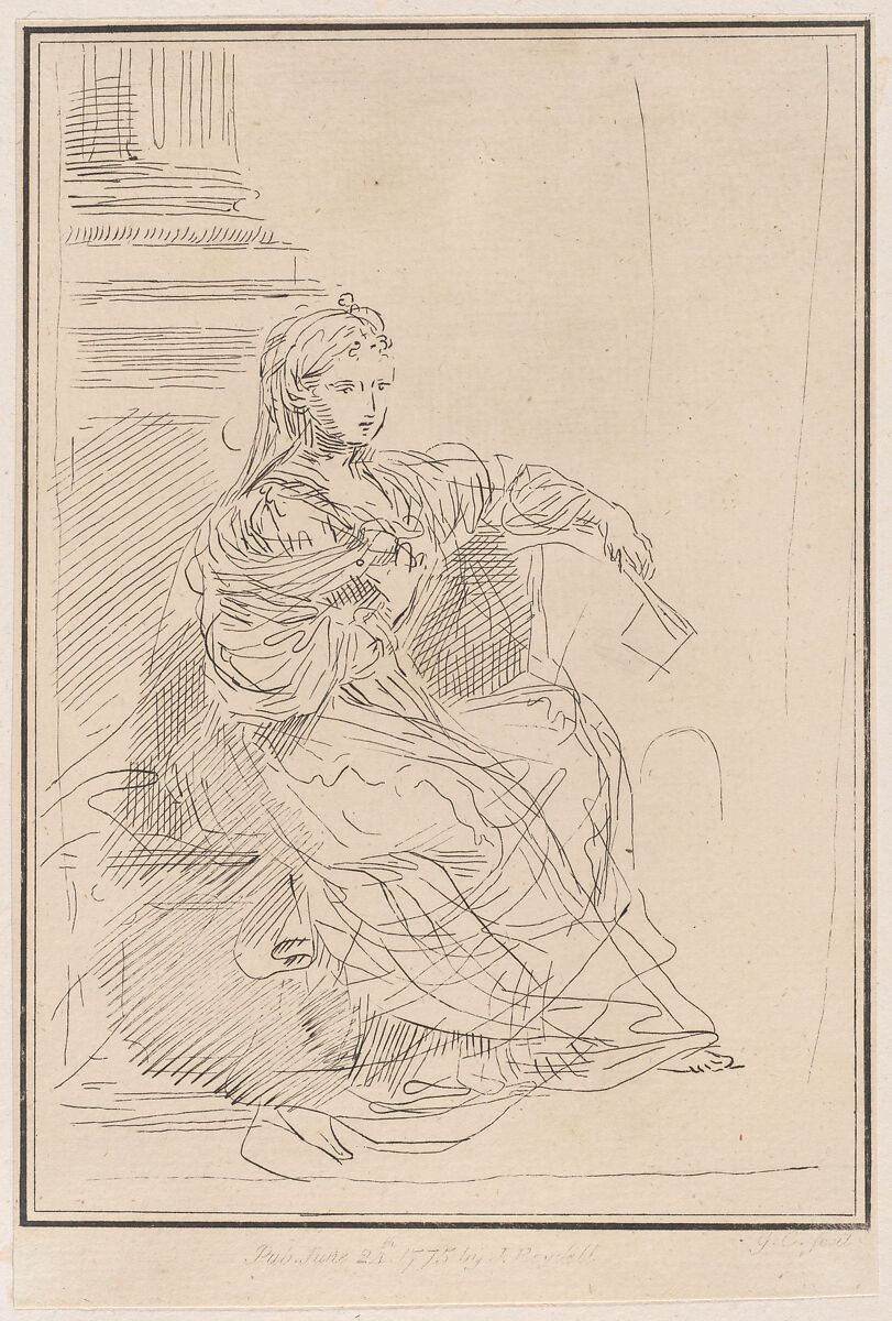 Seated woman holding a fan, Giuseppe Canale (Italian, Rome 1725–1802 Dresden), Etching 