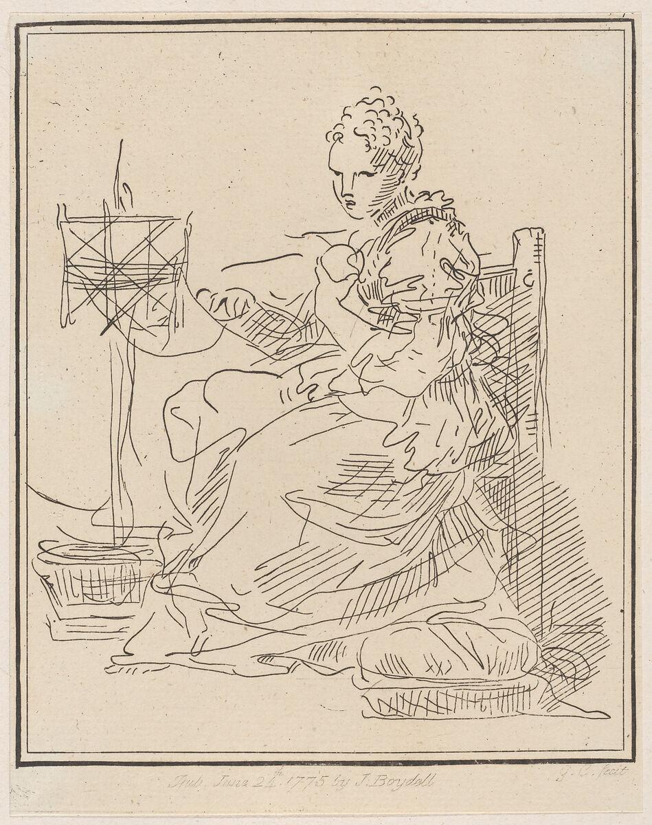 Seated woman winding yarn, Giuseppe Canale (Italian, Rome 1725–1802 Dresden), Etching 