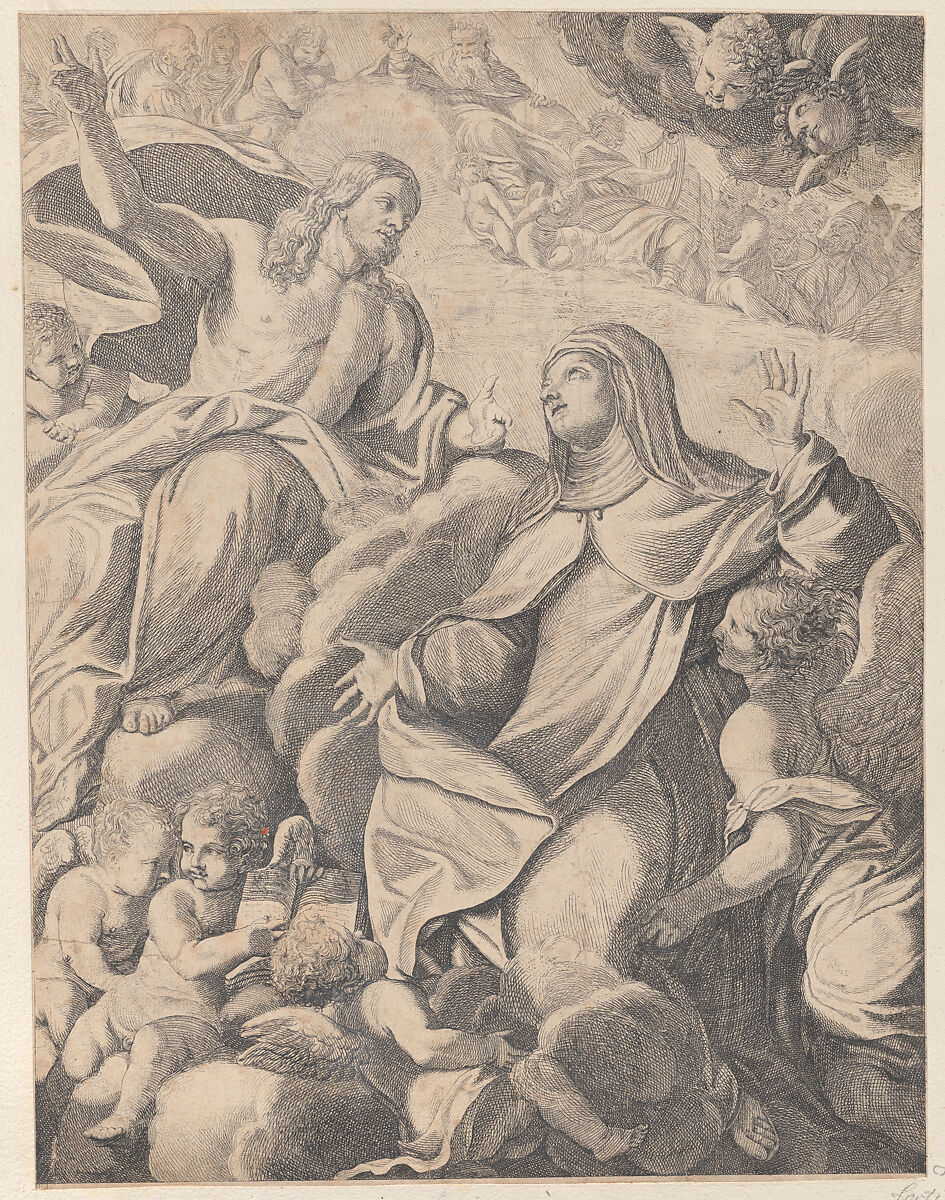 Christ receiving the Virgin in heaven, Carlo Antonio Forti (Italian, Parma 1657–1732 Modena) ?, Etching 