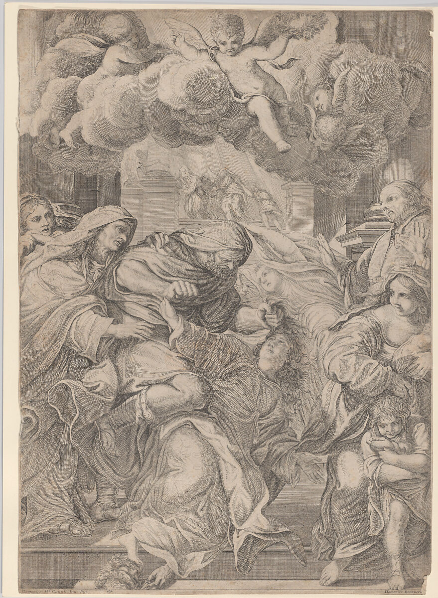 The Martyrdom of Saint Christina, whose hair is pulled by a bearded torturer, Domenico Maria Bonavera (Italian, 1653–1731), Etching 