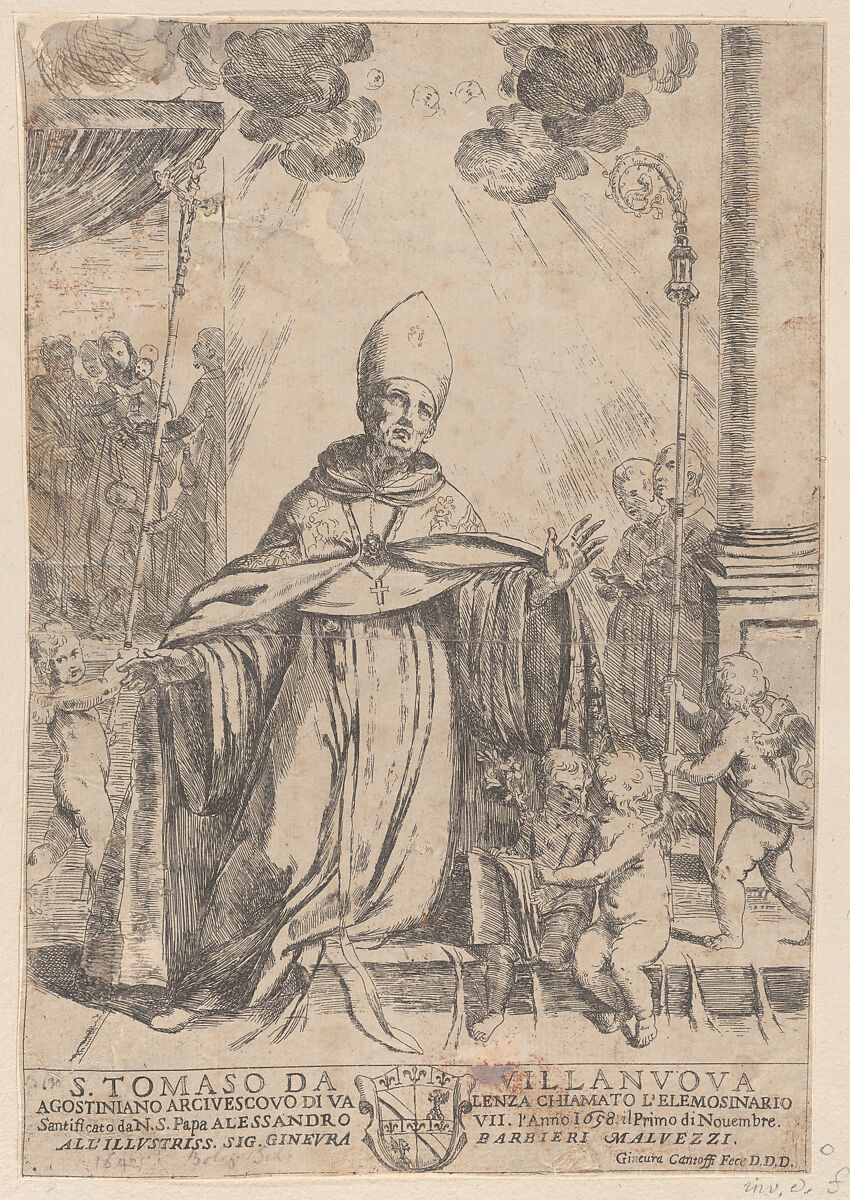 Saint Thomas of Villanova, Ginevra Cantofoli (Italian, Bologna 1608–1672), Etching 