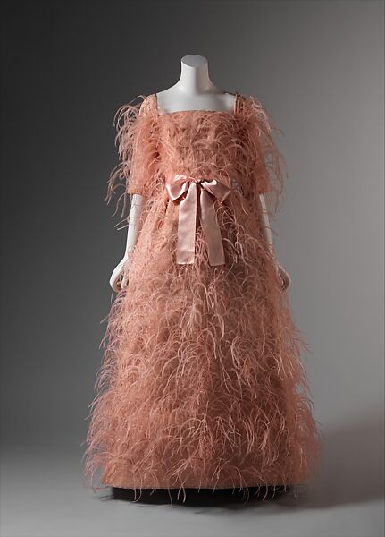 Evening dress, House of Balenciaga (French, founded 1937), silk, feathers, French