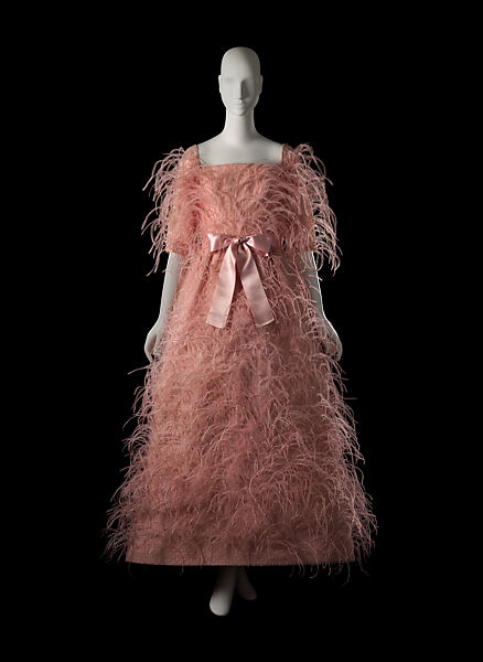 Evening dress, House of Balenciaga (French, founded 1937), silk, feathers, French