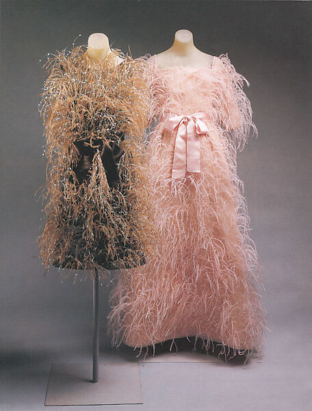Evening dress, House of Balenciaga (French, founded 1937), silk, feathers, French