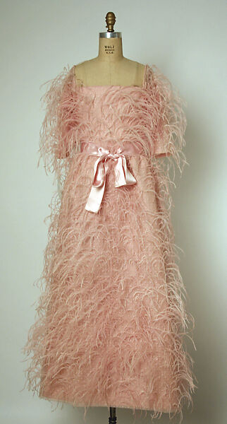 Evening dress, House of Balenciaga (French, founded 1937), silk, feathers, French