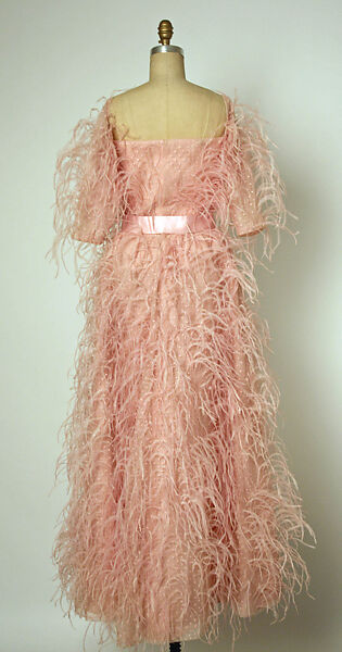 Evening dress, House of Balenciaga (French, founded 1937), silk, feathers, French