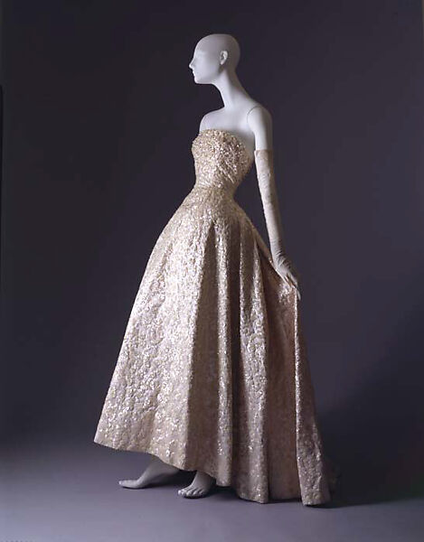 Ball gown, House of Dior (French, founded 1946), silk, sequins, stones, simulated pearls, French