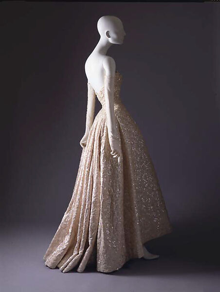 Ball gown, House of Dior (French, founded 1946), silk, sequins, stones, simulated pearls, French