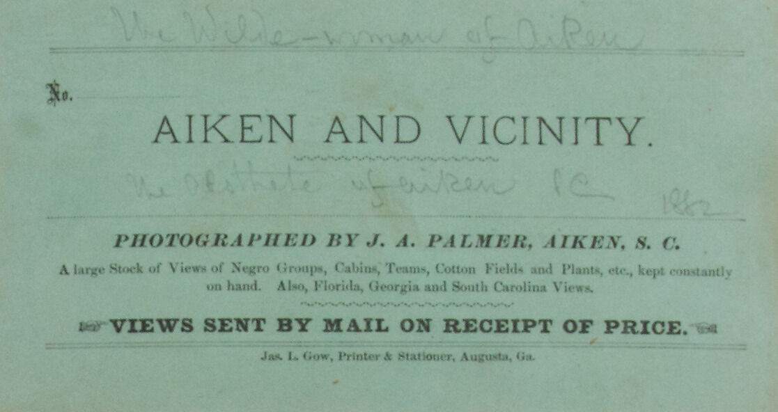 "The Wilde Woman of Aiken," from the "Aiken and Vicinity" series, James A. Palmer (Irish-American, 1825–1896), Albumen silver print from glass negative, American