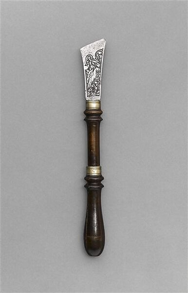 Chisel, Attributed to Matthias Schwertdtfeger, Steel (etched), beechwood (tinted, waxed), German, Nuremberg 