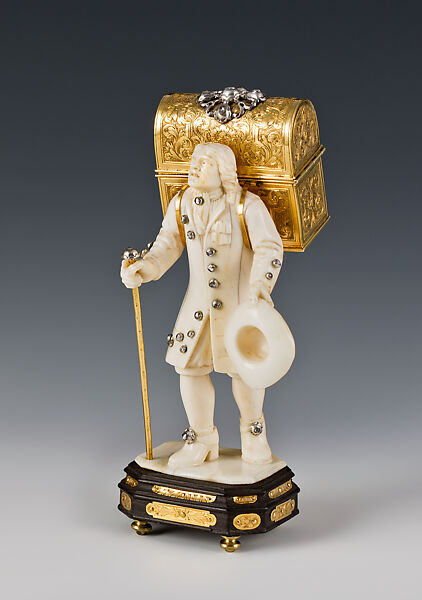 Street Vendor with Backpack Dispenser, Ivory, gold, silver (gilded), brass, ebony, diamonds, French 