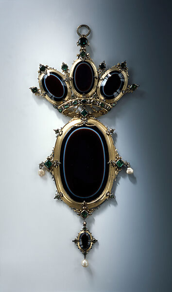 Ornamental Onyx Pendant, Johann Melchior Dinglinger (German, 1664–1731), Onyx, silver (gilded), emeralds, diamonds, pearls, German, Dresden 