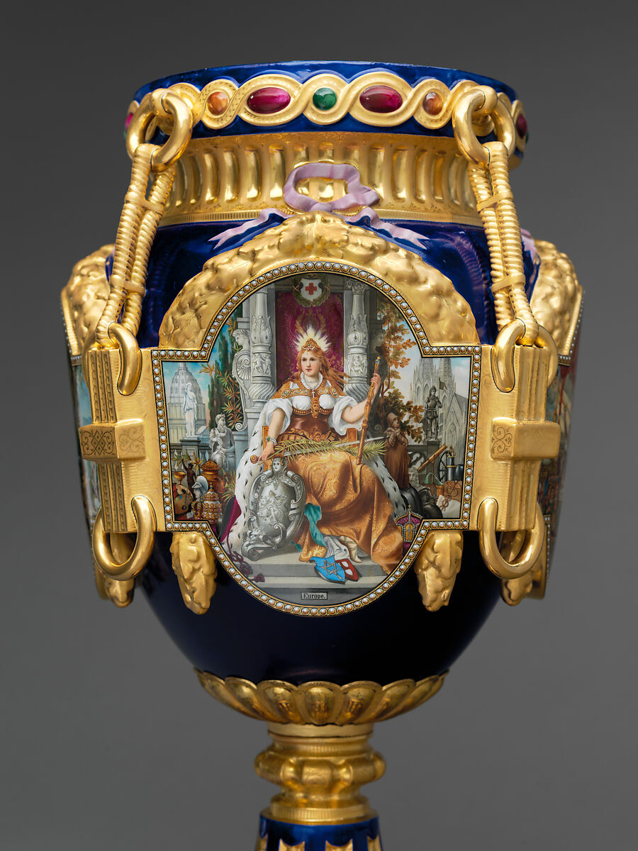 Vase (Old World), Decorated by Joseph S. Potter (1822–1904), Porcelain with enameled and gilded decoration, American