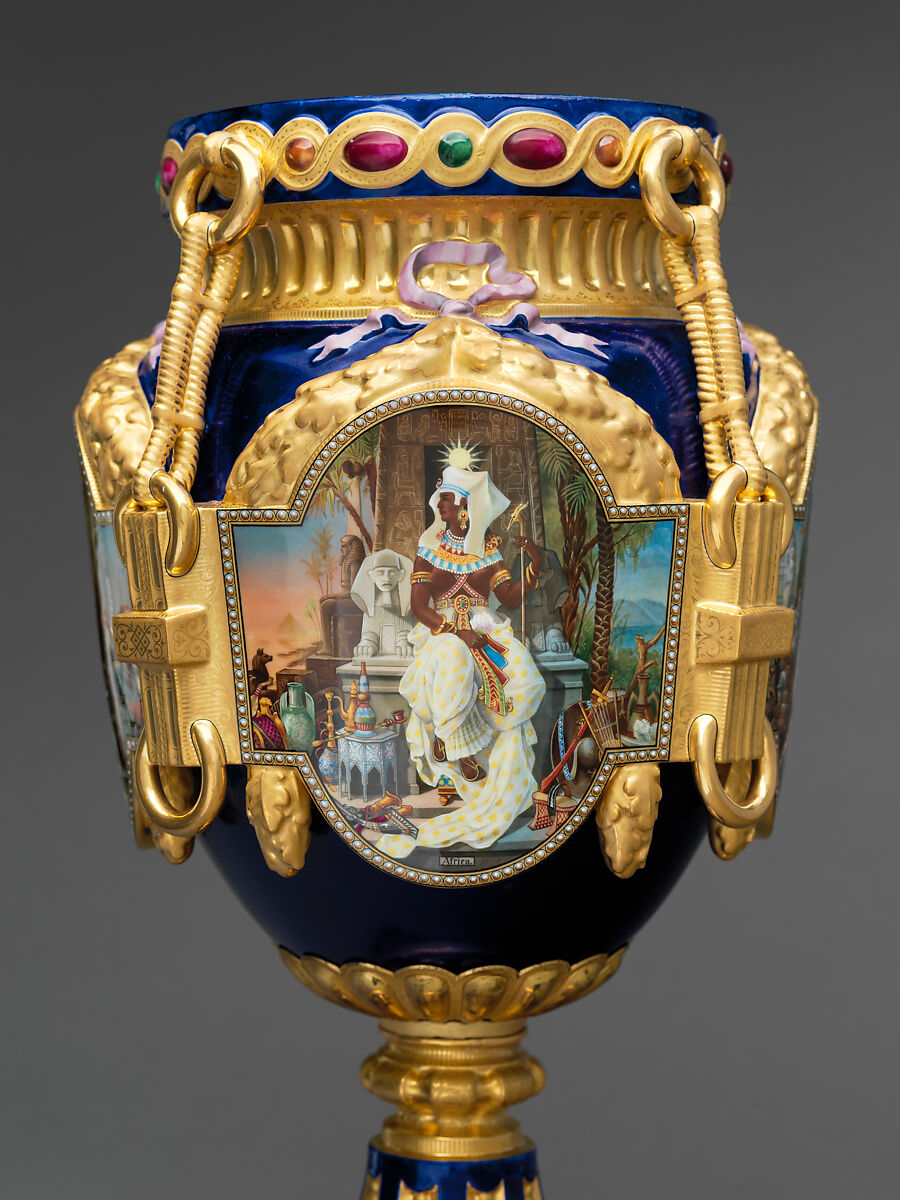 Vase (Old World), Decorated by Joseph S. Potter (1822–1904), Porcelain with enameled and gilded decoration, American