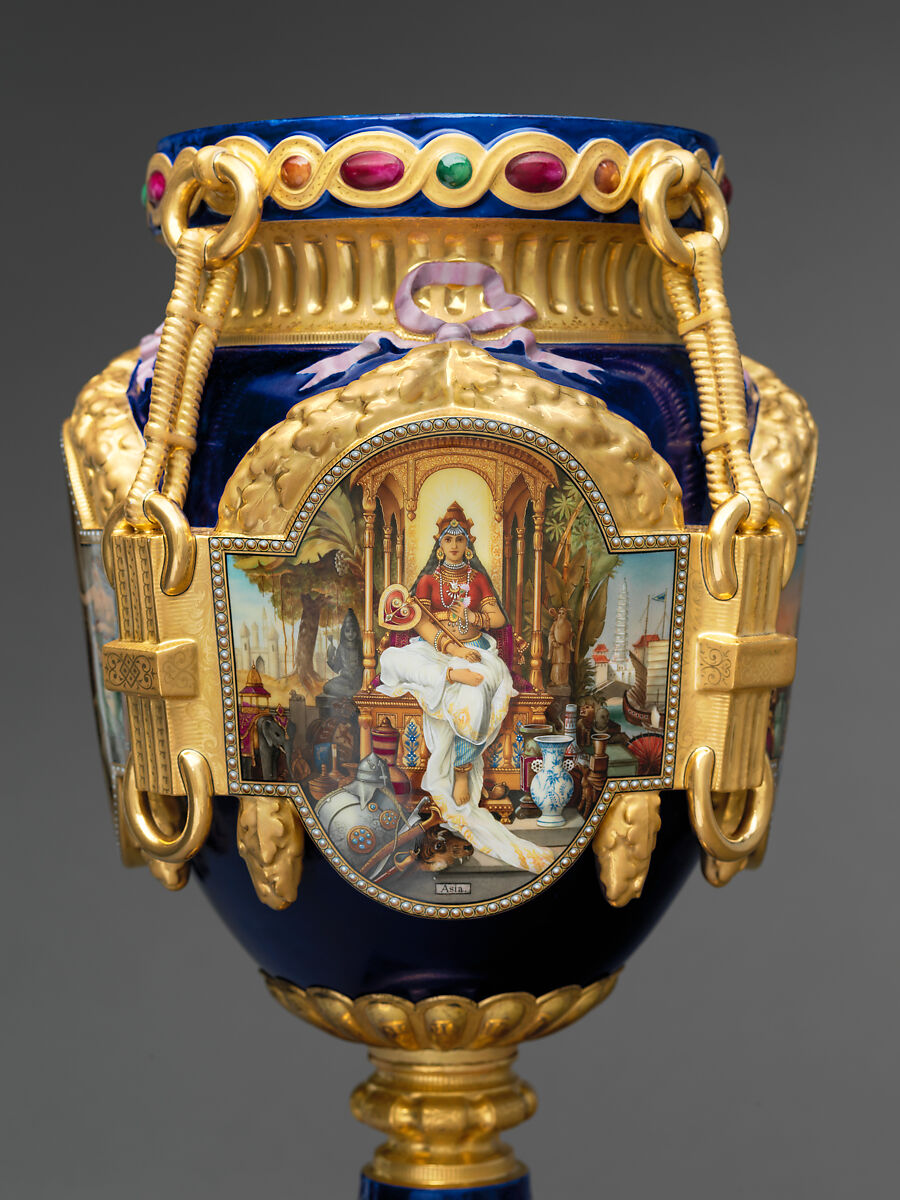 Vase (Old World), Decorated by Joseph S. Potter (1822–1904), Porcelain with enameled and gilded decoration, American