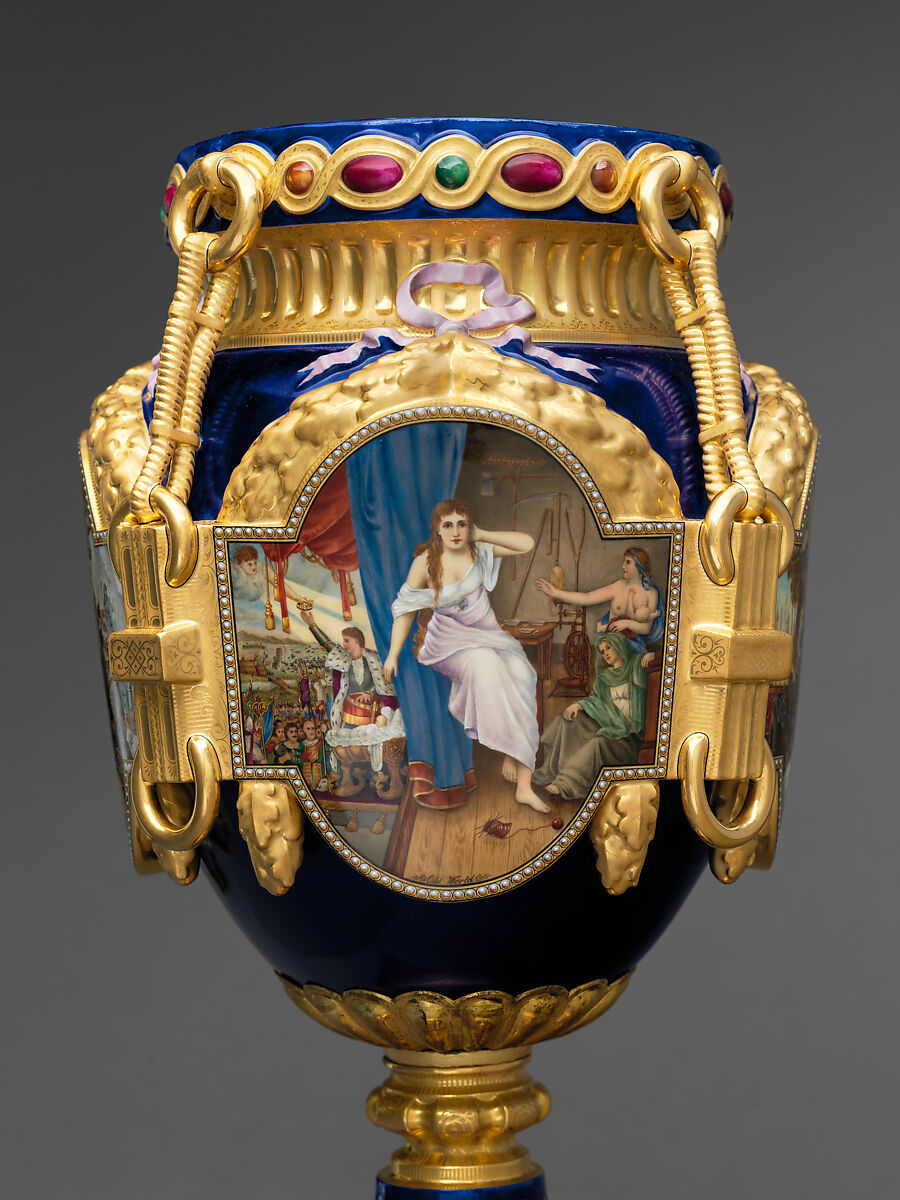 Vase (Old World), Decorated by Joseph S. Potter (1822–1904), Porcelain with enameled and gilded decoration, American