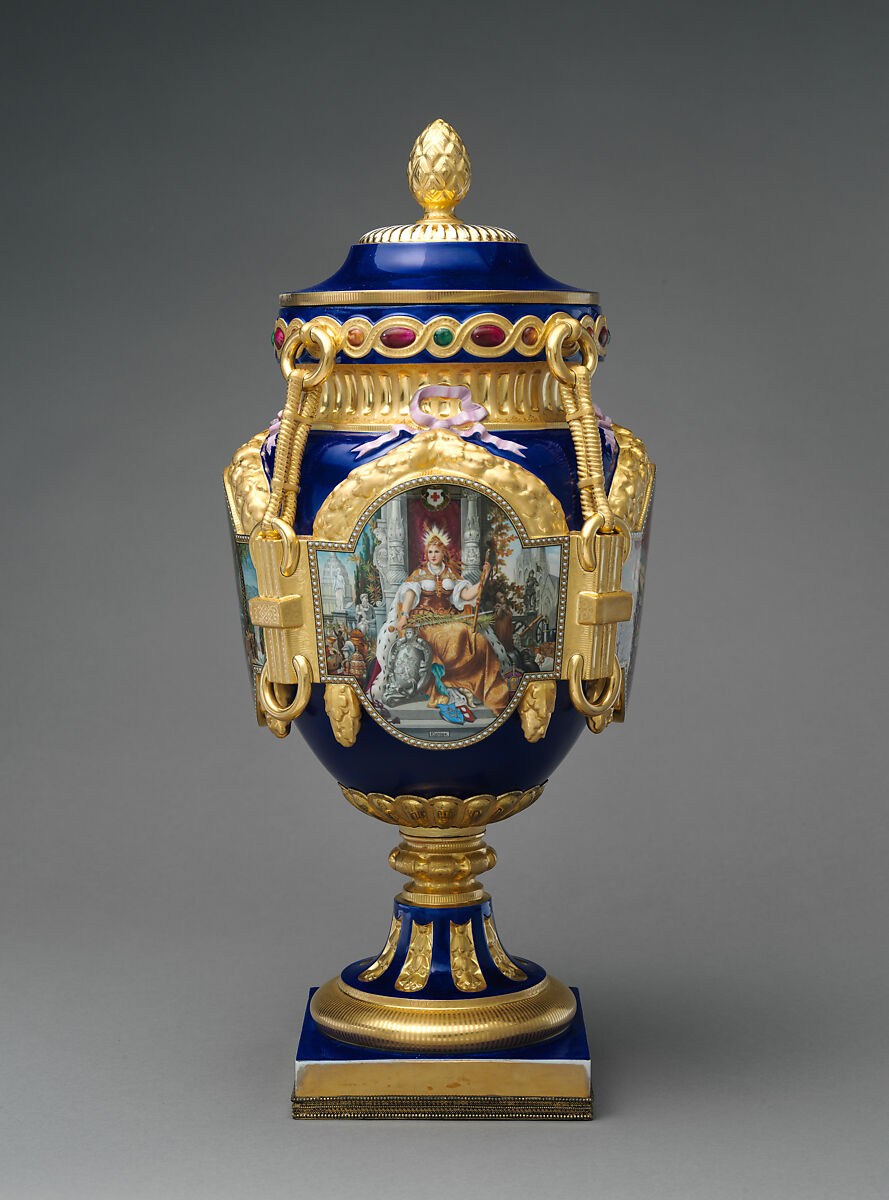 Vase (Old World), Decorated by Joseph S. Potter (1822–1904), Porcelain with enameled and gilded decoration, American