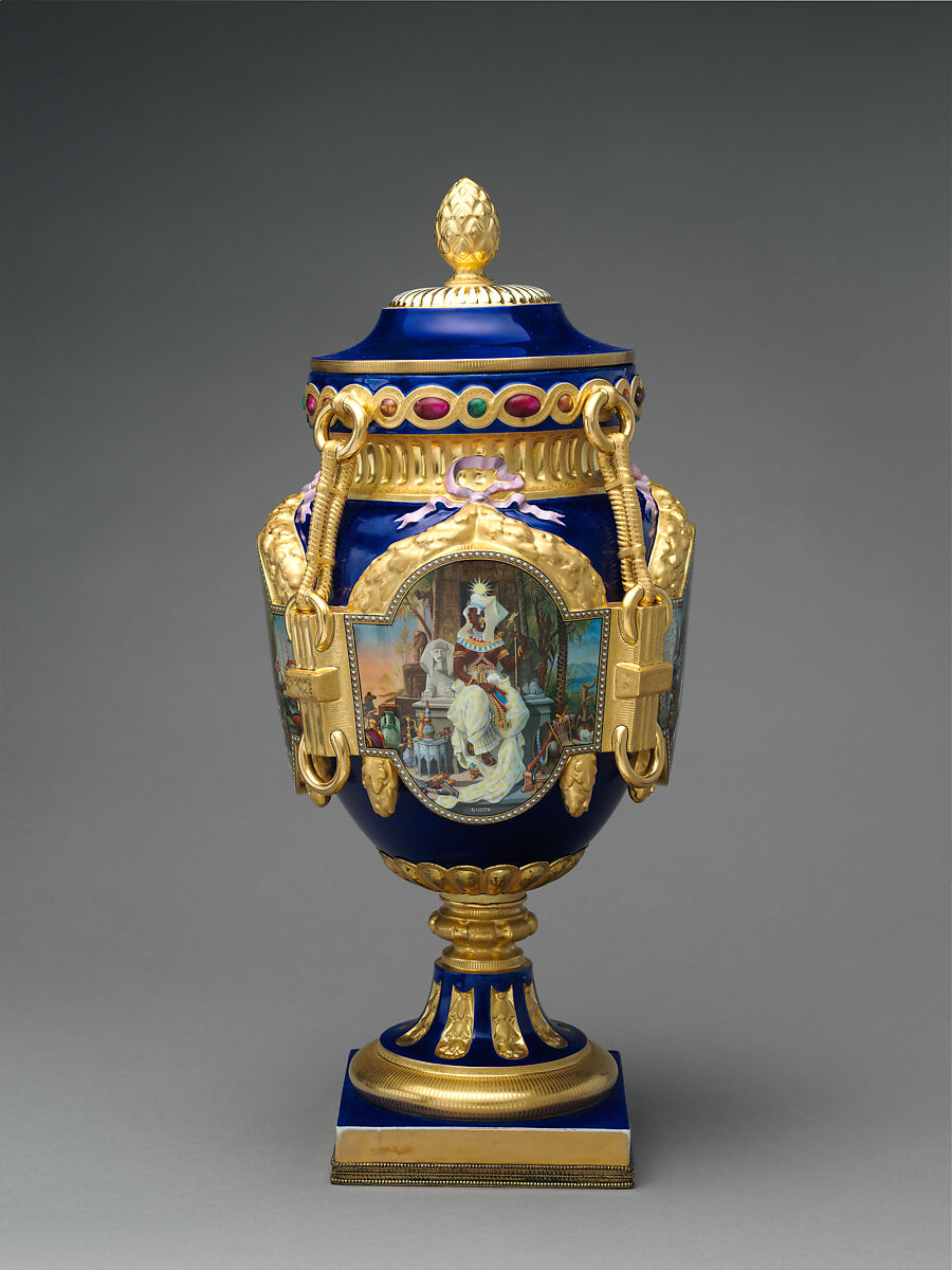 Vase (Old World), Decorated by Joseph S. Potter (1822–1904), Porcelain with enameled and gilded decoration, American
