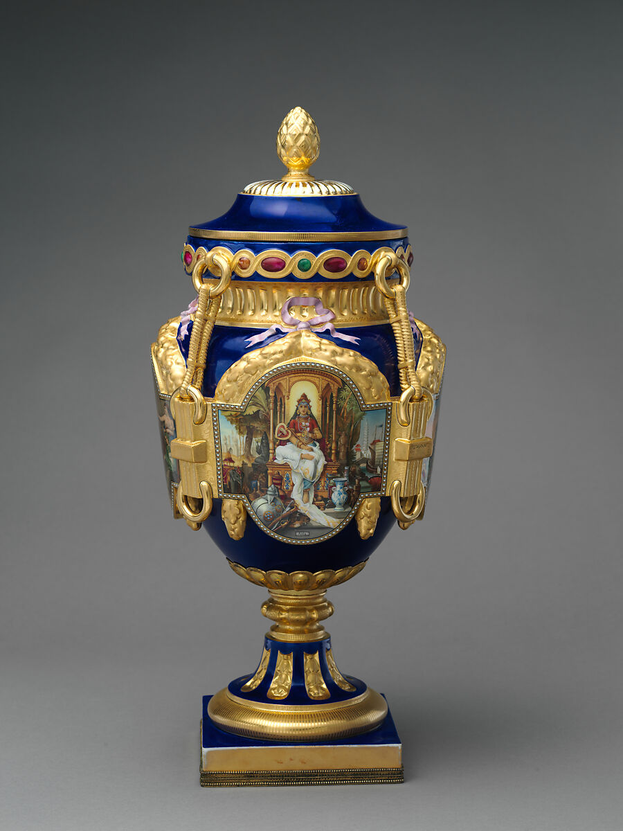 Vase (Old World), Decorated by Joseph S. Potter (1822–1904), Porcelain with enameled and gilded decoration, American