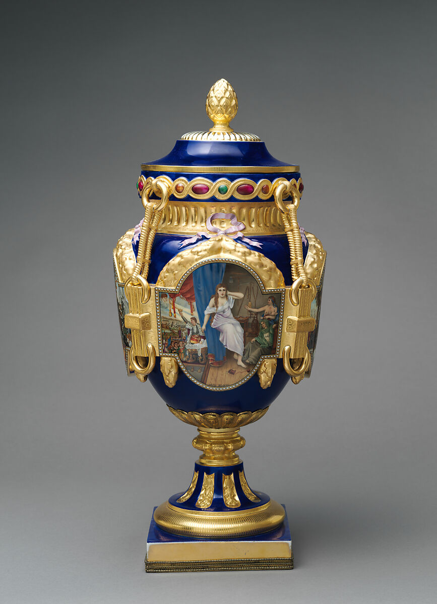Vase (Old World), Decorated by Joseph S. Potter (1822–1904), Porcelain with enameled and gilded decoration, American