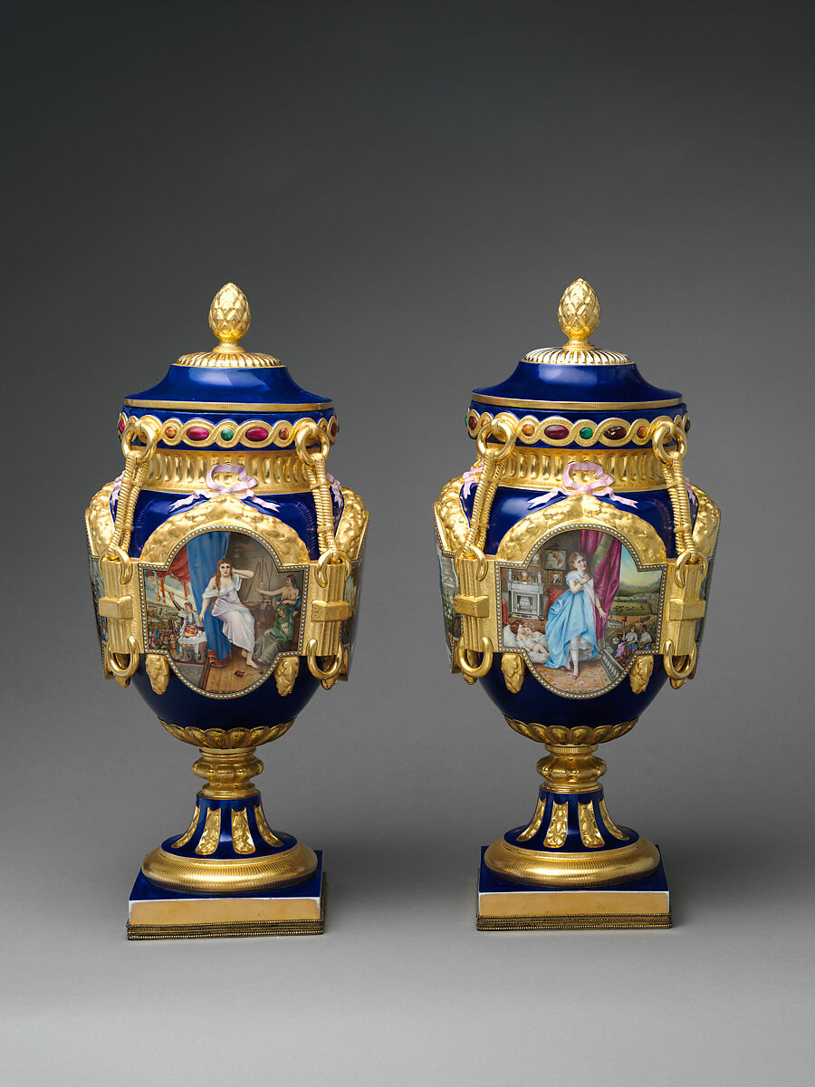 Vase (Old World), Decorated by Joseph S. Potter (1822–1904), Porcelain with enameled and gilded decoration, American 
