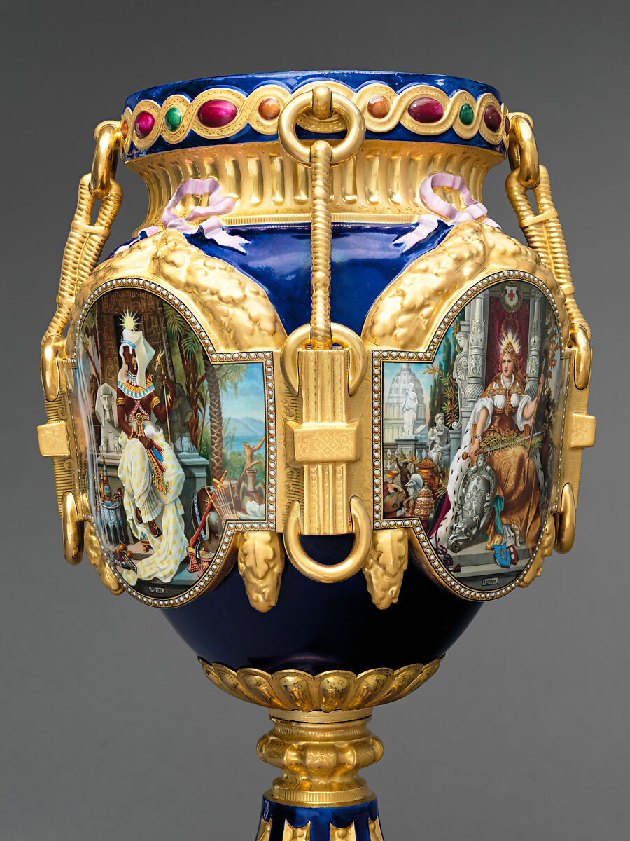 Vase (Old World), Decorated by Joseph S. Potter (1822–1904), Porcelain with enameled and gilded decoration, American