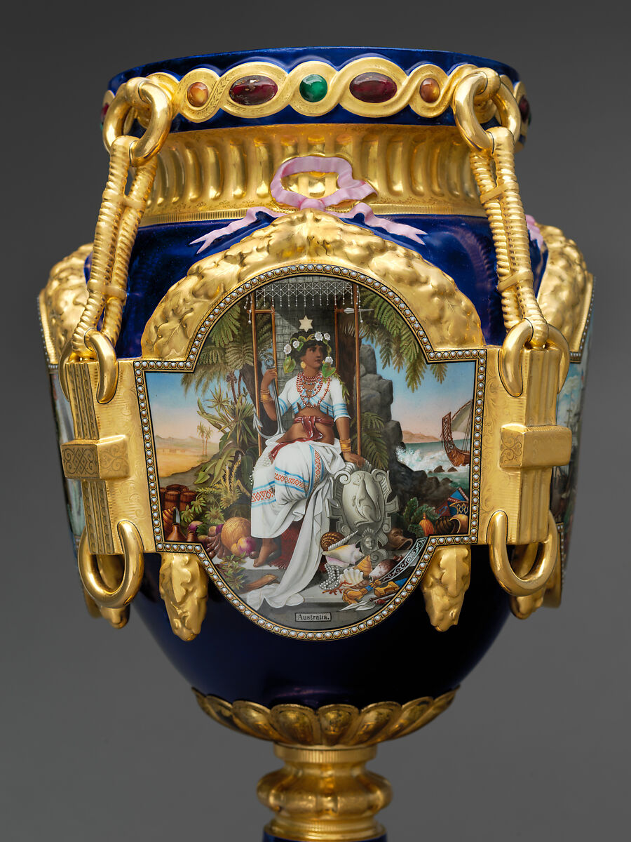 Vase (New World), Decorated by Joseph S. Potter (1822–1904), Porcelain with enameled and gilded decoration, American
