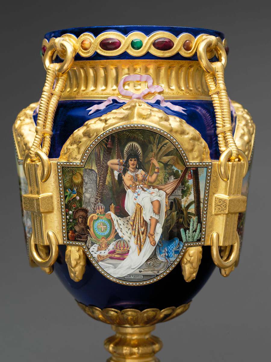 Vase (New World), Decorated by Joseph S. Potter (1822–1904), Porcelain with enameled and gilded decoration, American