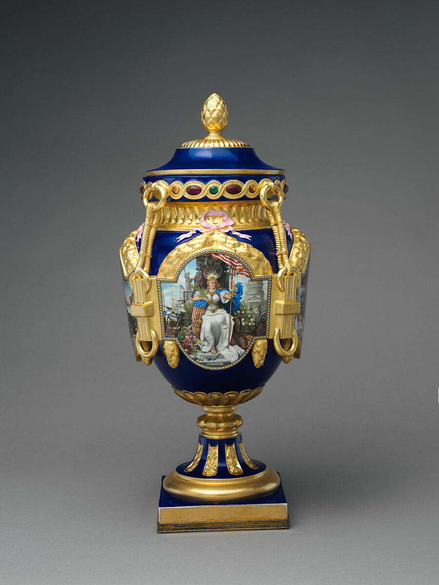 Vase (New World), Decorated by Joseph S. Potter (1822–1904), Porcelain with enameled and gilded decoration, American