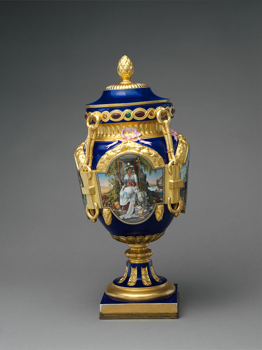 Vase (New World), Decorated by Joseph S. Potter (1822–1904), Porcelain with enameled and gilded decoration, American