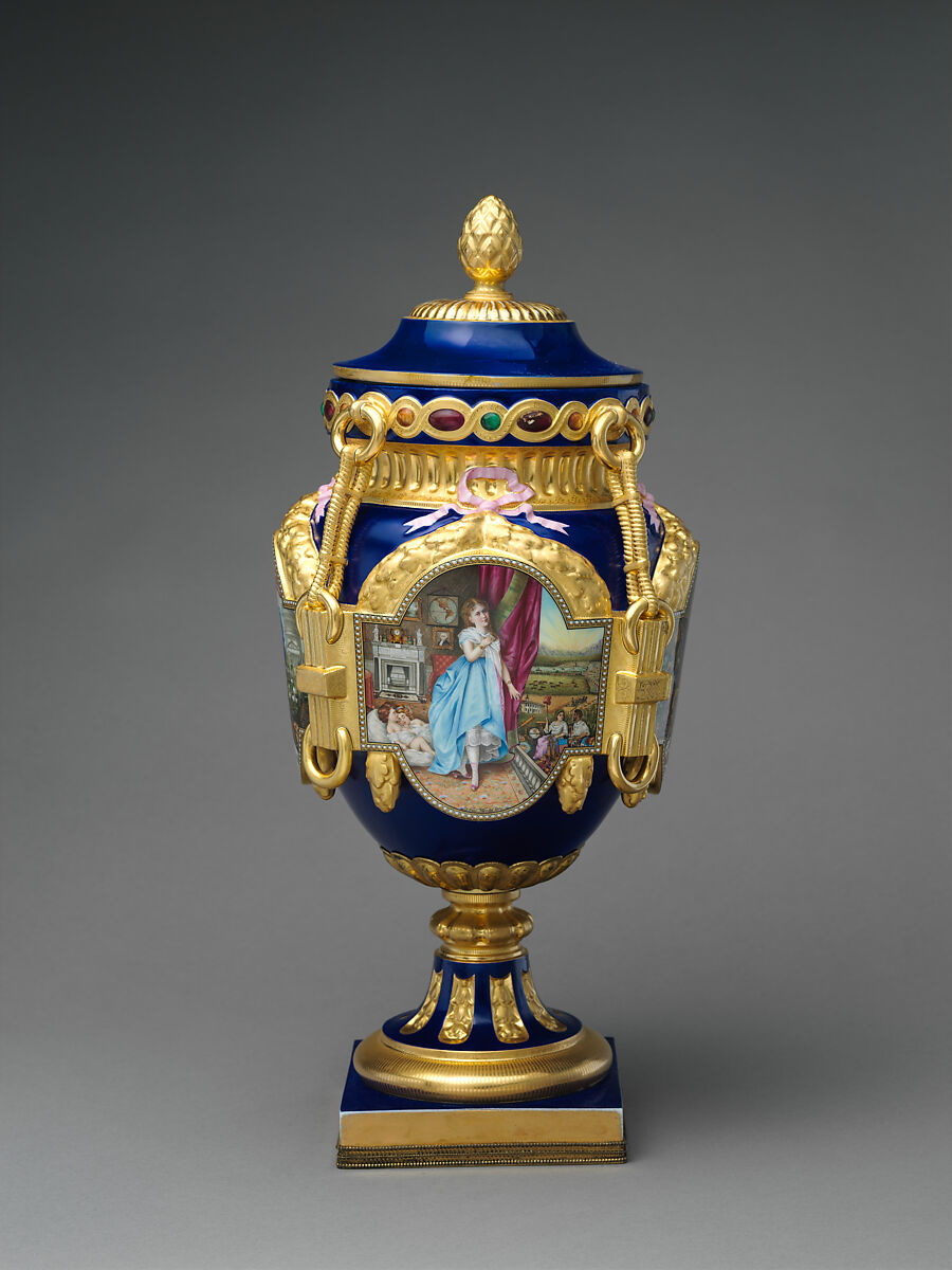 Vase (New World), Decorated by Joseph S. Potter (1822–1904), Porcelain with enameled and gilded decoration, American 