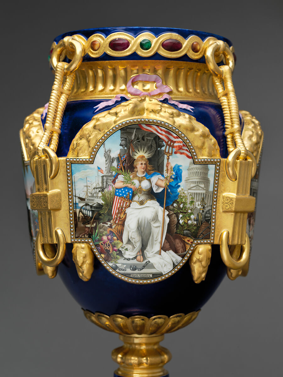 Vase (New World), Decorated by Joseph S. Potter (1822–1904), Porcelain with enameled and gilded decoration, American