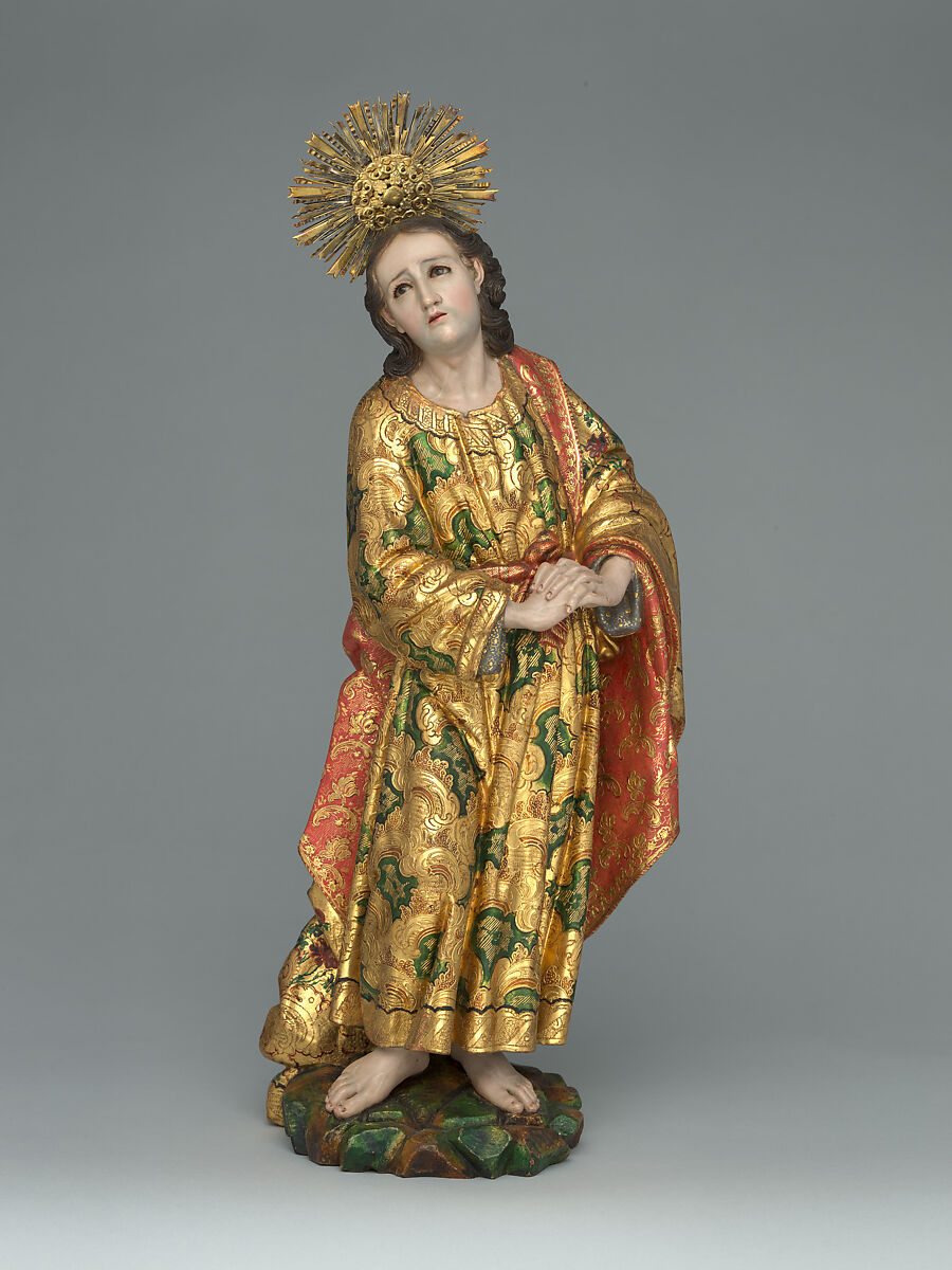 Calvary, Unknown artists, Guatemala, late 18th century, Polychrome wood, gilt silver, glass, hair, Guatemalan