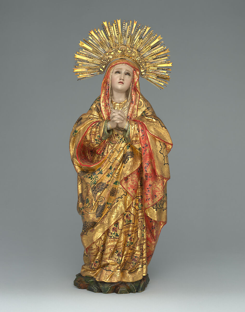 Calvary, Unknown artists, Guatemala, late 18th century, Polychrome wood, gilt silver, glass, hair, Guatemalan