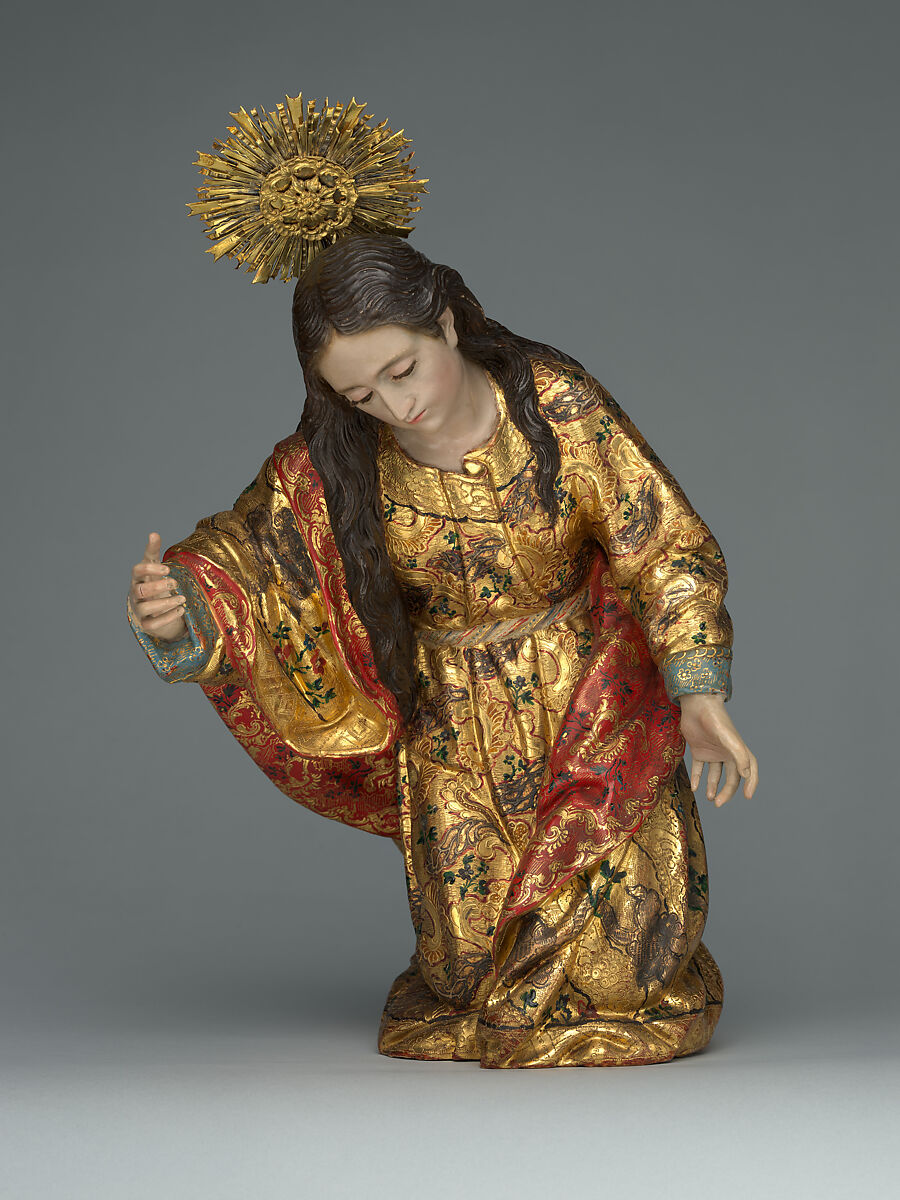 Calvary, Unknown artists, Guatemala, late 18th century, Polychrome wood, gilt silver, glass, hair, Guatemalan