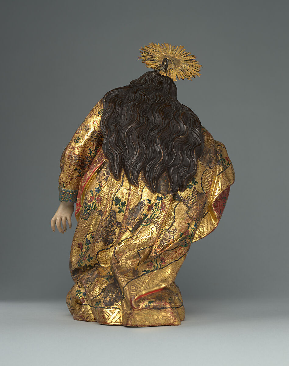Calvary, Unknown artists, Guatemala, late 18th century, Polychrome wood, gilt silver, glass, hair, Guatemalan