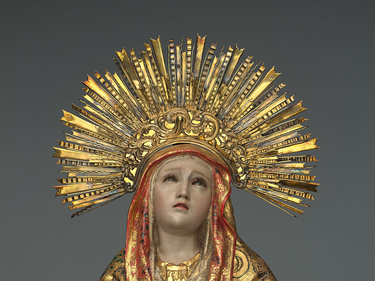 Calvary, Unknown artists, Guatemala, late 18th century, Polychrome wood, gilt silver, glass, hair, Guatemalan