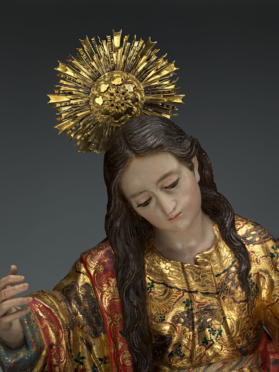 Calvary, Unknown artists, Guatemala, late 18th century, Polychrome wood, gilt silver, glass, hair, Guatemalan