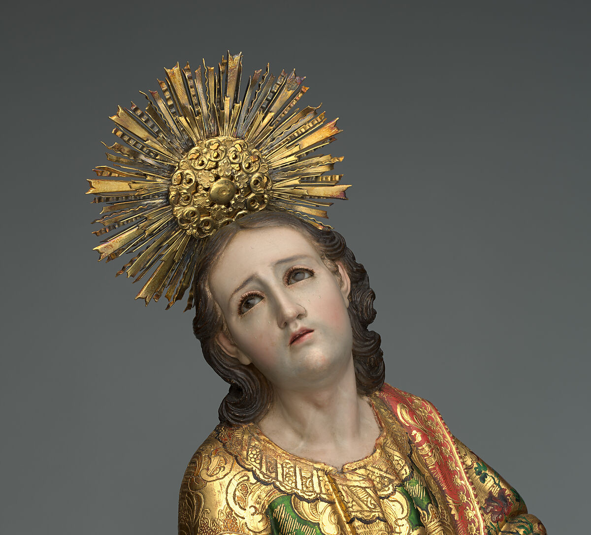 Calvary, Unknown artists, Guatemala, late 18th century, Polychrome wood, gilt silver, glass, hair, Guatemalan