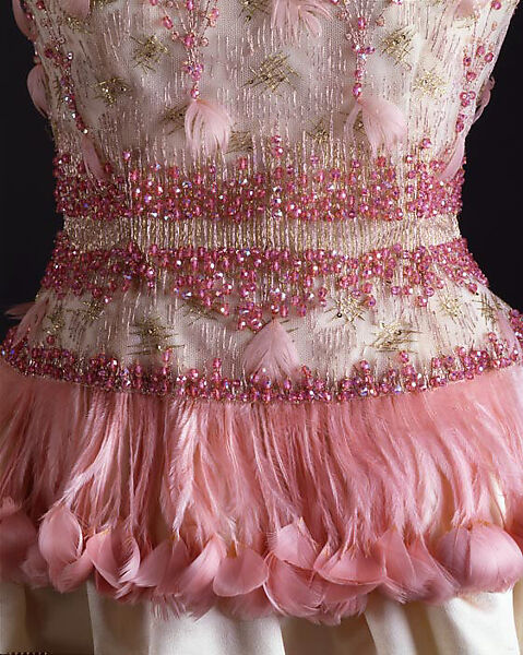 Evening dress, House of Givenchy (French, founded 1952), metallic thread, feathers, silk, French